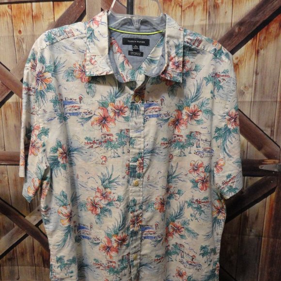 VTG Tommy Hilfiger Custom fit Aloha Theme Button Up~EUC~Colorful - Picture 1 of 4